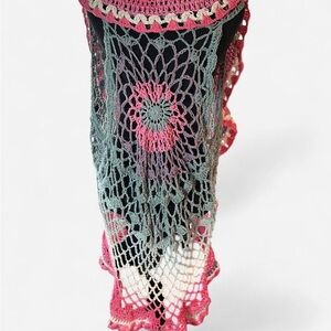 Handmade Crochet Lace Scarf in Pink, Green & Purple